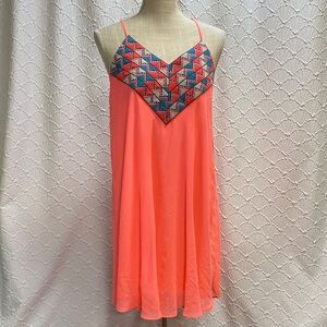 City Studio size Large Hot Pink Mini Dress with teal stitching sleeveless casual